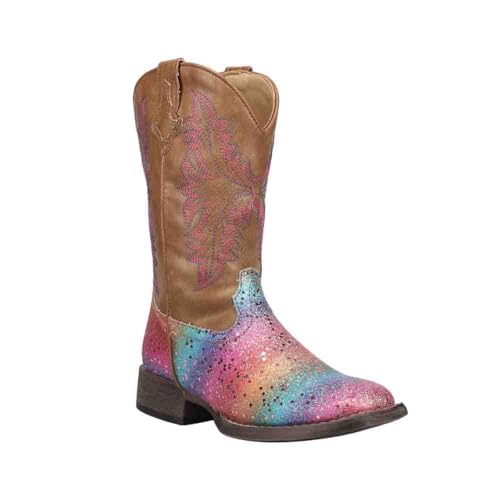 ROPER Kids Girls Rainbow Glitter Square Toe Casual Boots Mid Calf - Brown, Multi2