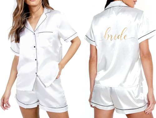 Heather & Willow Bride Pajamas Set + Eye Mask | Bridesmaid Proposal Gifts, Bridesmaid Pajamas PJ Set, Wedding Bride Robe