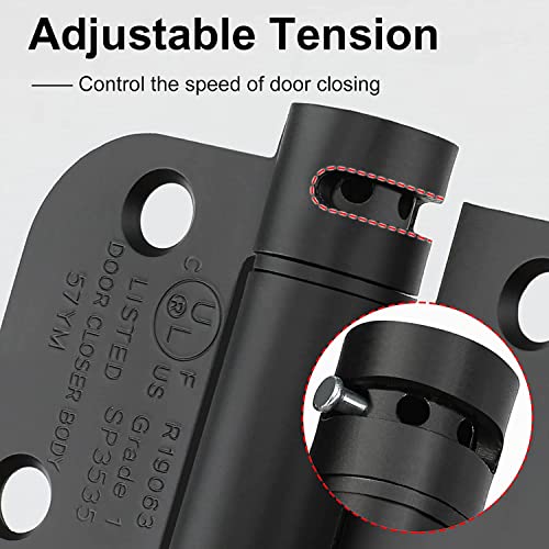 3Pack Black Door Hinges 3.5 Inch Self Closing Spring Door Hinge 5/8" Radius Corners Residential & Heavy-Duty Door Hardware Black Adjustable Door Hinges #TOP2