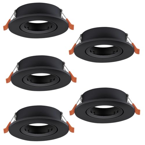 Eglo Barranco Juego de 5 focos de techo empotrables, orientables, redondos, sin bombilla, fabricados en plástico de color negro, con casquillo GU10 y un diámetro de 9 cm