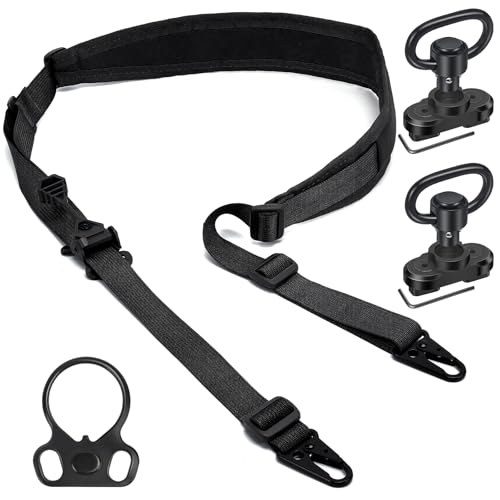 WarBull 2 Point Rifle Sling, QD Swivel Quick Adjust Gun Sling with HK Hook, Soft Shoulder Pad Tactical Rifle Sling for Rifle, Shotgun, and Crossbow, Hunting and Outdoor Sports (Black)