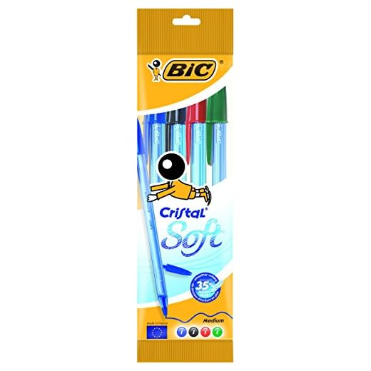 BIC Cristal Soft Stylos-Bille Pointe Moyenne (1,2 mm) - Couleurs Assorties, Pochette de 4