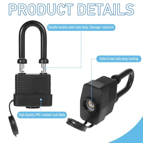 Image of 6 Set Outdoor Padlock Weatherproof, Waterproof Covered Heavy Duty Laminated Steel Lock for Gates, Fences, Storage, Weatherproof Anti-Rust Security Locks with Hardened Steel Shackle and 2 Keys - Black