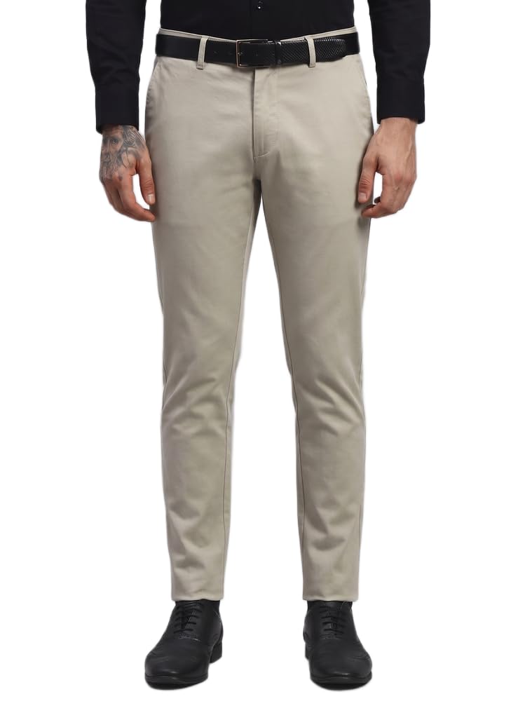 PANTOM Men's Trouser Beige Mid-Rise Regular Fit Satin Casual Pant-image-16