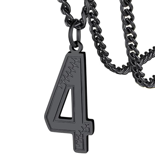FaithHeart Lucky Number Pendant Necklace for Men Women, Stainless Steel Athlete Sports Jewelry Personalized Customizable Black 1