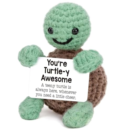 Image of Handmade Crochet Turtle Present | Emotional Positive Desk Decor with Message Card for Friend, Sister, Girls, Daughter, Coworker | Thoughtful Keepsake for Any Occasion
