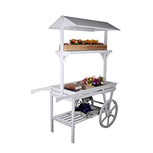 KWMAEEUID Soporte para Flores Soporte para Plantas Carro De Madera De 3 Niveles Soporte para Flores con Marco De Pizarra Estante De Almacenamiento para Accesorios De Tienda,Blanco,174X134X52Cm