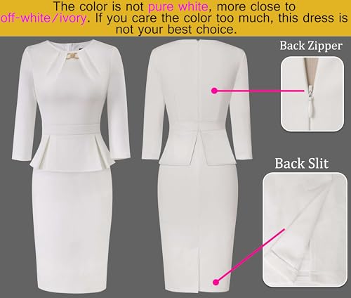 VFSHOW Womens Pleated Crew Neck Peplum Office Business Back Split Work Church Slim Fit Knee Length Bodycon Pencil Dress4