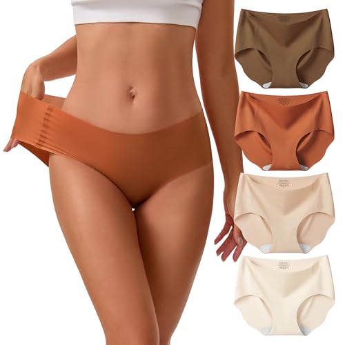 INNERSY Seamless Underwear for Women Soft No Show Invisible Hipster Panties 4-Pack(Medium Maillard)