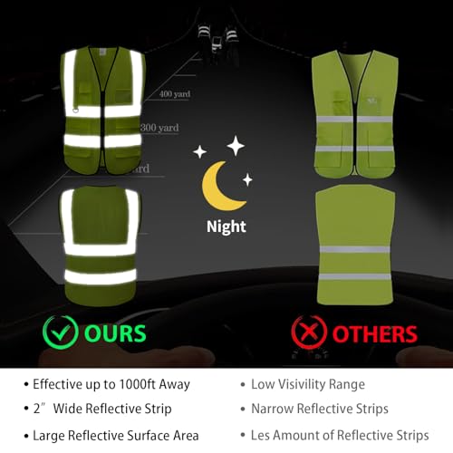 YUANVEST Sicherheitswesten Warnweste,Hohe Sichtbarkeit Reflektierende Sicherheitsweste,2-Zoll Reflektierende Streifen Hohe Sichtbarkeit Weste,Erfüllt ANSI/ISEA Standards(Gelb-L)