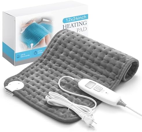 SameBed Electric Heating Pad for Back Pain Relief & Cramps - 6 Heat Settings,Auto Shut Off,Moist Heat Options,Portable Heated Pads for Neck/Shoulder Machine Washable Gift for Men Women,Grey,12"x24"