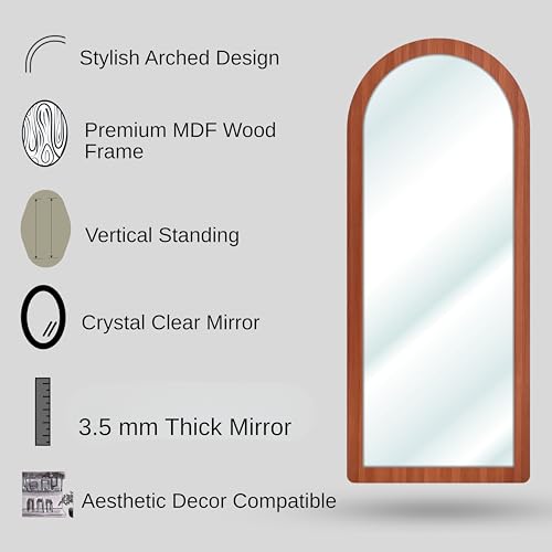 Image of Creative Arts n Frames 21 x 51 inch Full Length Dressing Chevel Long Fiber Wood Arch Framed HD Mirror Home Wall Living Room Decor Items (Umber Walnut Color Framed HD Arch Mirror)