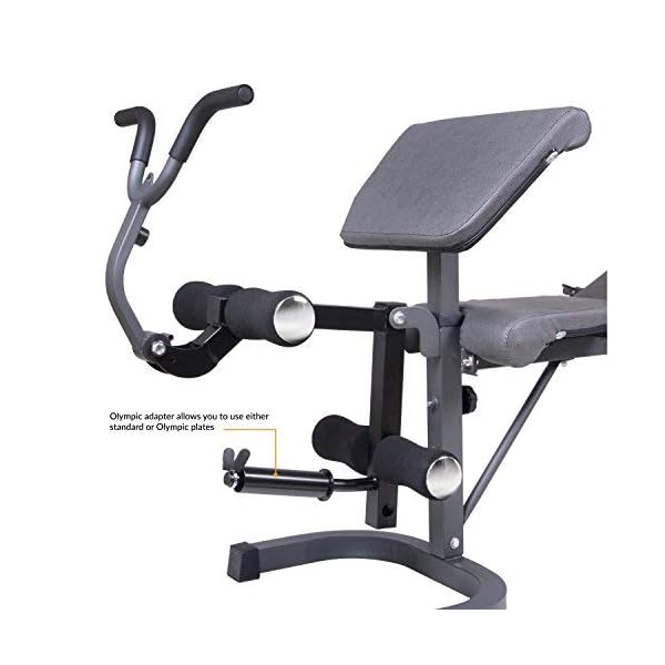 Body Champ Olympic Weight Bench, Workout Equipment for Home Workouts, Bench Press with Preacher Curl, Leg Developer and Crunch Handle At Dark Gray/Black, BCB5860