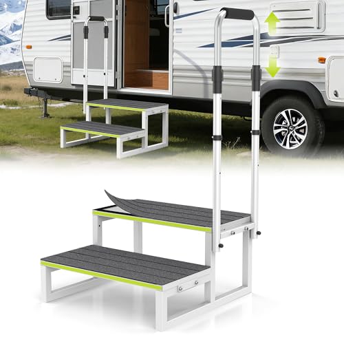 DEPSUNNY RV Steps with Handrail 2 Step Stool with Handle for Elderly