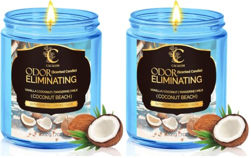 Image of Coconut Odor Eliminating Candles, Pet Scented Candles for Home, Single Wick Soy Candle Gifts for Women, Men, Ideal for Creating Relaxing Atmosphere, Over 50 Hours of Burn Time (Pack of 2)