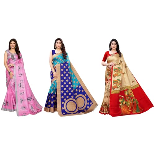 Image of Yashika Women's Sarees Women's Combo Art Silk Printed Saree With Unstitched Blouse Piece |saree for Women | saree combo | New Sari | Saree Pack Of 3