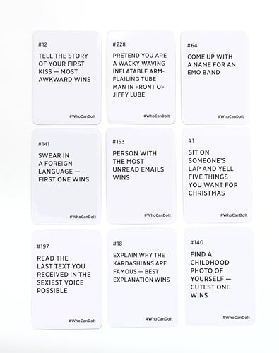 DSS Games Who Can Do It [A Party Game | Compete with Your Friends to Win These Challenges | Adult Game | Great for White Elephant, Friendsgiving, Stocking Stuffers, Holiday Parties]