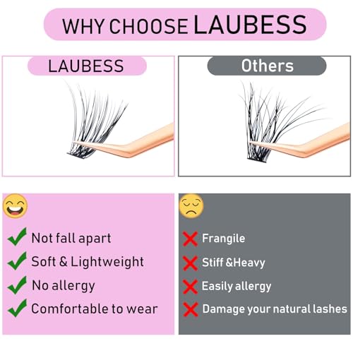 Image of Lash Clusters Kit LAUBESS DIY Lash Extension Kit Lash Bond and Seal Waterproof Lash Glue Remover Tweezers Brush Cluster Eyelash Extensions Kit Eyelash Clusters (Kit 40D-D-Mix8-14)