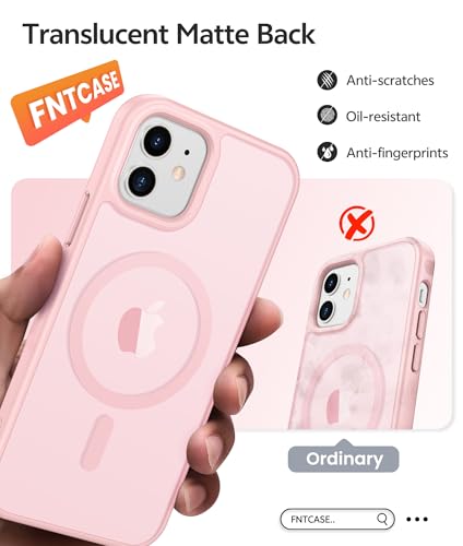 Image of FNTCASE for iPhone 13 Mini Case: for iPhone 12 Mini Case [Compatible with Magsafe] Translucent Matte Magnetic Phone Cover - Military Grade Drop Protection Shockproof Protective Cases - Light Pink