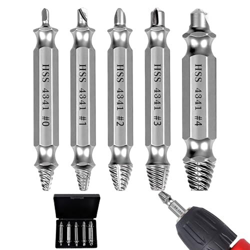 Juego de extractores de tornillos M3-M18, 5 piezas, extractor de tornillos dañados, destornillador izquierdo con vástago hexagonal, para atornilladores inalámbricos y taladros, chorro de arena, gris