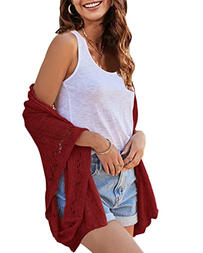 Image of Ermonn Crochet Cardigan Sweaters for Women Open Front Kimono Batwing Sleeve Plain Casual Lightweight Outerwear