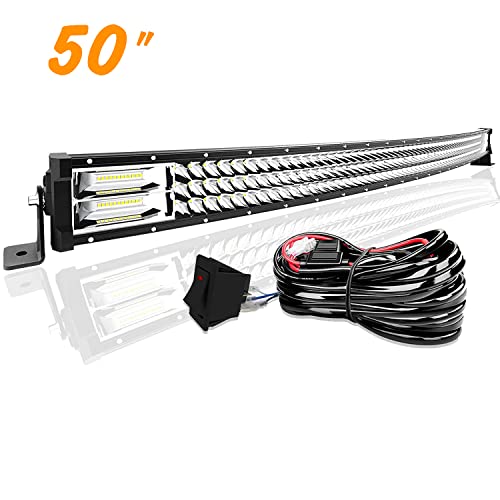 Curved LED Light Bar 50Inch 684W Automotive Fog Lights Spot Flood Combo Led Off Road Lights with 16AWG Wiring Harness for Trucks Boat Tractor