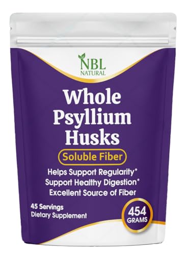 NBL Natural Whole Psyllium Husks 454g | Soluble Fiber Supplement | 100% Pure & Natural | Supports Regularity & Digestive Wellness | 45 Servings
