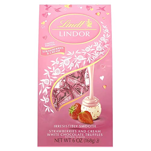 Lindt Lindor Valentine's Day Strawberries and Cream White Chocolate Truffles Limited Edition 6oz Bag