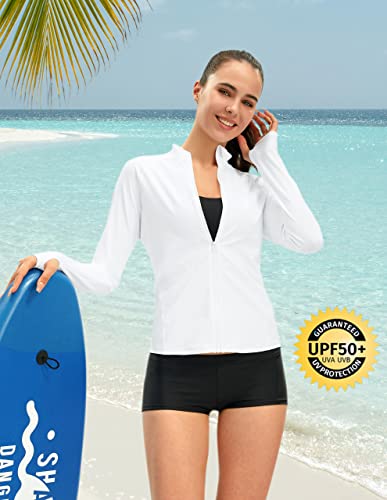 Rash Guard For Women - Long Sleeve Rashguard For Women Swim Shirt Uv Upf 50 Sun Protection Zip Up Swimming Shirts (White S) #TOP5