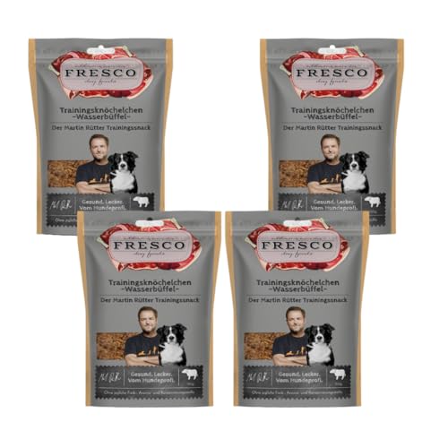 Fresco Trainingsknöchelchen Wasserbüffel | 4er Pack | 4 x 150 g | Ergänzungsfuttermittel für Hunde | Zum Training oder als Belohnung zwischen den Mahlzeiten | Ohne künstliche Zusätze
