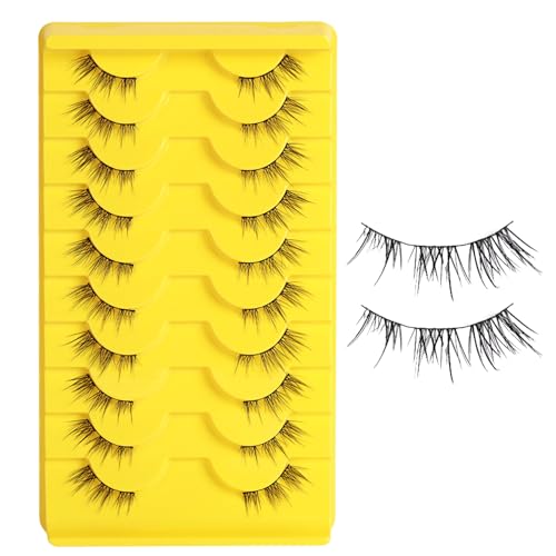 10 Pairs Half Eye Lashes for Women, 11mm Natural False Eyelashes with Thin Band, Fluffy Volume Fake Lashes, Lightweight and Reusable Wispy Eyelash