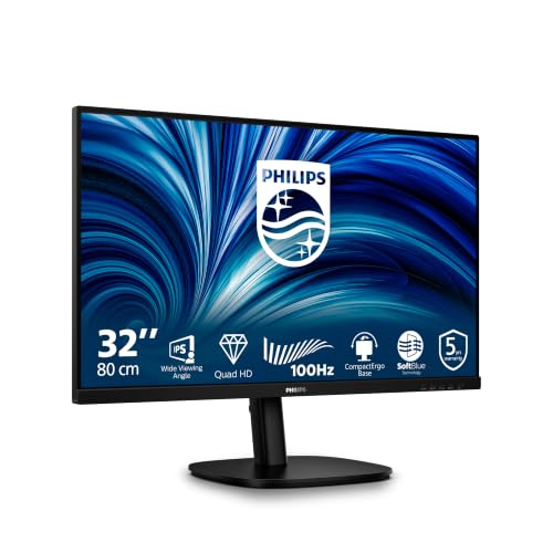 Philips Moniteur 32B2N3500 32 Pouce 100Hz IPS Dalle, 4ms GtG, Ajustable en Hauteur, Haut-parleurs, USB Hub(2560x1440 HDMI 2X 2.0 DP 1x 1.2) Noir