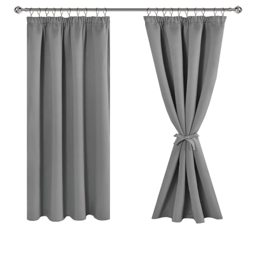 JIUZHEN Rideaux Occultants Galon Fronceur pour Rail Lot de 2 Rideau Isolant Thermique Anti UV Double Rideaux Decoration Bloquer Lumiere pour Salon Chambre 117x137cm(LxH)...