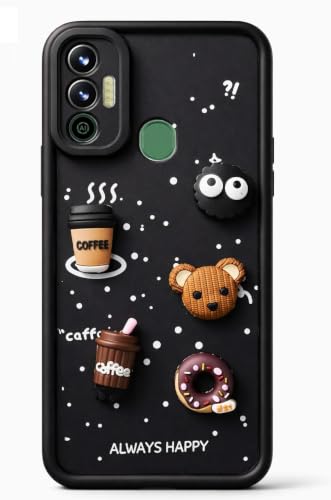 Image of Bintage Cute Fun Taddy Cartoon 3D Ball Bear Milk Cake Coffee Silicon Case Full Body & Camera Protection Back Cover Compatible for Tecno Spark 7 - Black