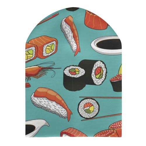Sushi Pattern Kawaii Japanese-Style Kids Beanie Hat for for Girls Boys Children Cap Winter Knitted Chemo Cancer Headwear Accessories Gifts Decoration Black3