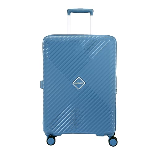 Image of American Tourister Diamo 68 CM Check-in Trolley Bag with Combination Non TSA Lock & 8 Wheels Hard-Sided PC Medium Suitcase /Trolley Bag with Double Spinner Wheels /Luggage for Men & Women - Blue