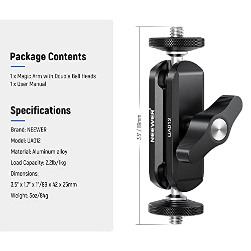 Image of NEEWER Flexible Articulating Magic Arm with Dual Ball Heads, CNC Machined Aluminum Alloy with 1 /4 inch Screws&Holes for Camera Monitor, LED Light, Microphone, Tripod, Compatible with SmallRig Cage, UA012