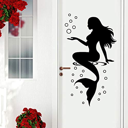 Dt-Qy377 Black Mermaid Wall Decal Peel And Stick Vinyl Wall Decals Mermaids Wall Sticker For Girls Room Baby Room Nursery Wall Mural Art Decor Bathroom And Door Stickers(23"H X 10" W) #TOP6