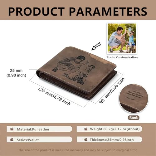 Personalized Leather Wallet for Men, Custom Wallet Photo & Name for Husband Boyfriend Father Son Family Friend, Father's Day Christmas Birthday Anniversary (Brown)3