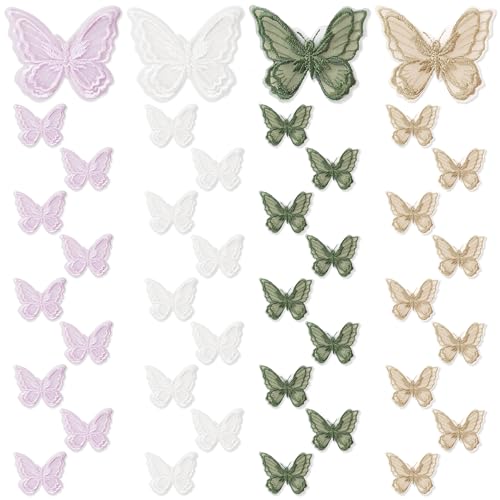 Lot de 40 patchs à coudre en forme de papillon, 4 couleurs, double couche, broderie, décoration classique pour vêtements et sacs