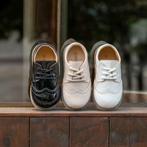 Image of Meckior Toddler Boys Girls Dress Shoes Little Kid Oxford Shoes Wedding Church Dress Shoes PU Leather Lace Up School Uniform Loafer Flats