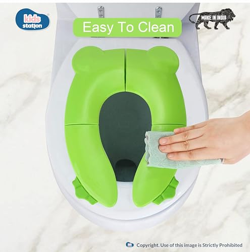 Image of Kids Station Foldable & Portable Baby Potty Training Seats-Suitable for potty training of Boys-Potty Training Seat for 1+ Year child-Travel Friendly, Easy to Carry (Green, Foldable Potty Seat)