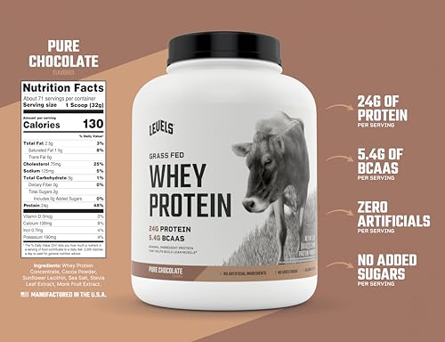Levels Grass Fed Whey Protein Powder, No Artificials, 24G of Protein, Pure Chocolate, 5LB - Image 3