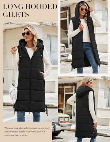 Long Womens Puffer Vest Winter Sleeveless Puffy Jacket with Hood Warm Quilted Vest 20252