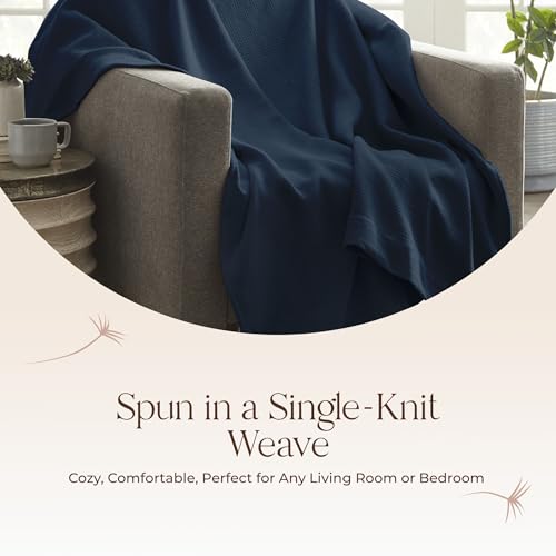 Image of 100% Organic Cotton Blanket - GOTS & Fairtrade Certified Organic Cotton Throw Blanket for Bed with a Heavy & Breathable Single Knit Weave - Great as Bedspread or Coverlet (Navy, Full /Queen)