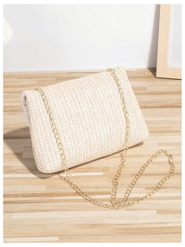 Milumia Women's Straw Handbags Chain Shoulder Strap Flap Crossbody Bags2