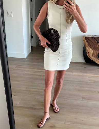 Image of Daacee Women's Sleeveless Bodycon Denim Mini Dress Sleeveless Waist Tucks Zipper Short Tank Jean Dresses Concert Outfits