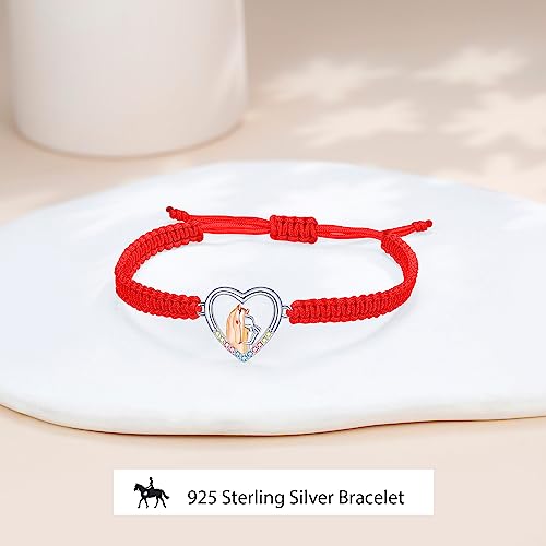 J.Endéar Bracelet Horse Gifts for Women, 925 Sterling Silver Cord Rope Handmade Braided Bracelet Adjustable, Lady Jewelry Luck Gift for Horse Lovers2