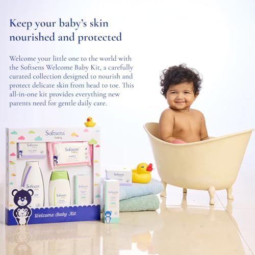 Image of Softsens Welcome Baby Kit | Gift Set for Babies | Combo Pack of 6 Skincare Essentials & Hypoallergenic | Safe for newborns 0m+ | Ideal Gift for Baby Showers, Newborn Gifting |6 in 1 set