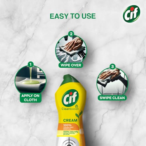 Cif Abrasive Surface Cleaner Cream, Lemon| Kitchen & Bathroom, Removes Grease, Dirt & Tough Stains with Natural Cleaning Particles, 500 ml (Image - 6)